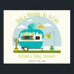 Ready To Pop Ice Pop Truck Boy Baby Shower Poster<br><div class="desc">Ice pop themed boy baby shower with illustration of camper with blue ice pop on top,  cactus beside camper,  and baby clothes hanging from clothes line.</div>
