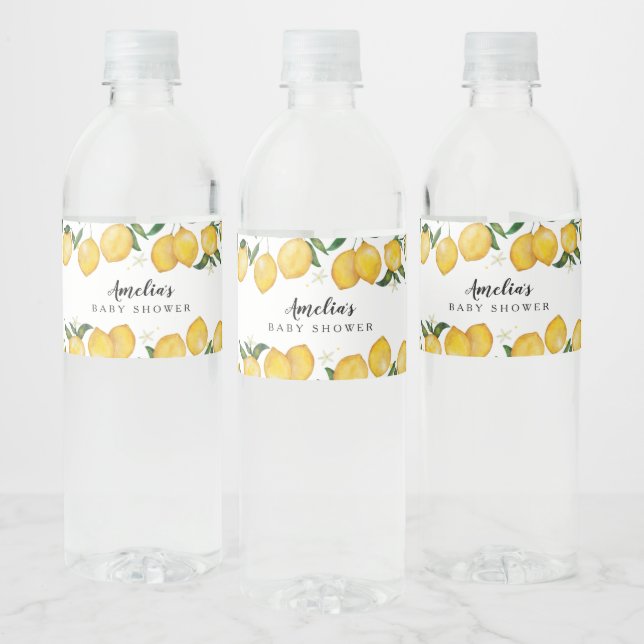 Ready to Pop, lemon themed baby shower Water Bottle Label (Bottles)