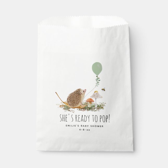 Ready to Pop Mushrooms Hedgehog Baby Shower Favour Bag (Front)