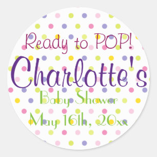 Ready to POP! Pastel Polka Dot Baby Shower Classic Round Sticker