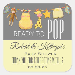 "Ready To Pop" Personalized Baby Shower Popcorn  Square Sticker