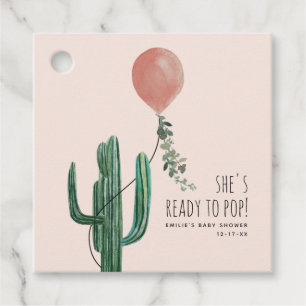 Ready To Pop Pink Balloon Cactus Girl Baby Shower Favour Tags