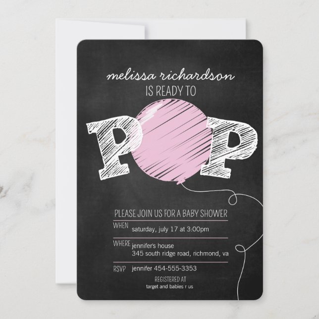 Ready to Pop Pink Balloon Girl Baby Shower Invite (Front)