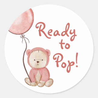 Ready to Pop Pink Bear Boho Baby Shower Classic Round Sticker