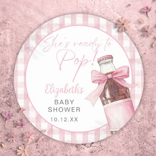 Ready To Pop Pink Bow Soda Bottle Baby Shower Classic Round Sticker