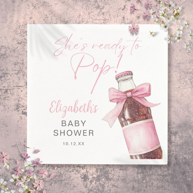 Ready To Pop Pink Bow Soda Bottle Baby Shower Napkin (Ready To Pop Pink Bow Soda Bottle Baby Shower Napkins)