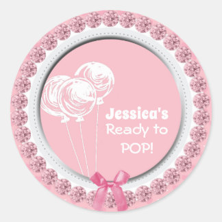 Ready to Pop Pink Girl Baby Shower Favour Classic Round Sticker