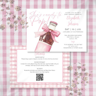 Ready To Pop Pink Soda Bottle QR Code Baby Shower Invitation