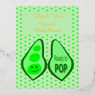 Ready to Pop Pregnant Green Pea Baby Shower Custom Foil Holiday Postcard