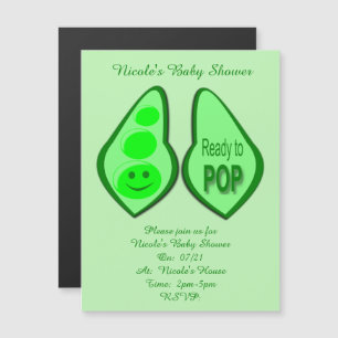 Ready to Pop Pregnant Green Pea Baby Shower Magnetic Invitation