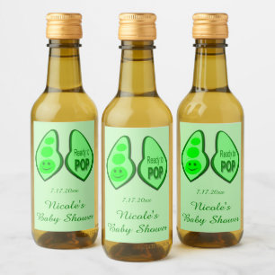 Ready to Pop Pregnant Green Pea Baby Shower Wine Label