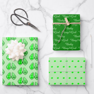 Ready to Pop Pregnant Green Pea Baby Shower Wrapping Paper Sheet