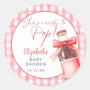 Ready To Pop Red Bow Soda Bottle Baby Shower Classic Round Sticker