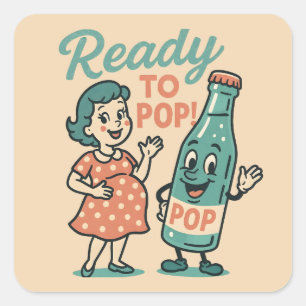 Ready to Pop Retro 1950s Maternity Baby Shower  Square Sticker