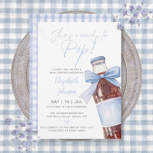 Ready To Pop Soda Bottle Blue Bow Baby Shower Invitation