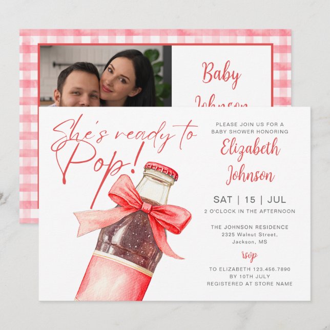 Ready To Pop Soda Bottle Bow Baby Shower Photo Invitation (Front/Back)