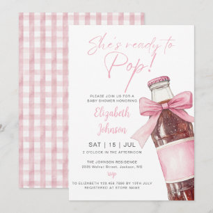 Ready To Pop Soda Bottle Pink Bow Baby Shower Invitation