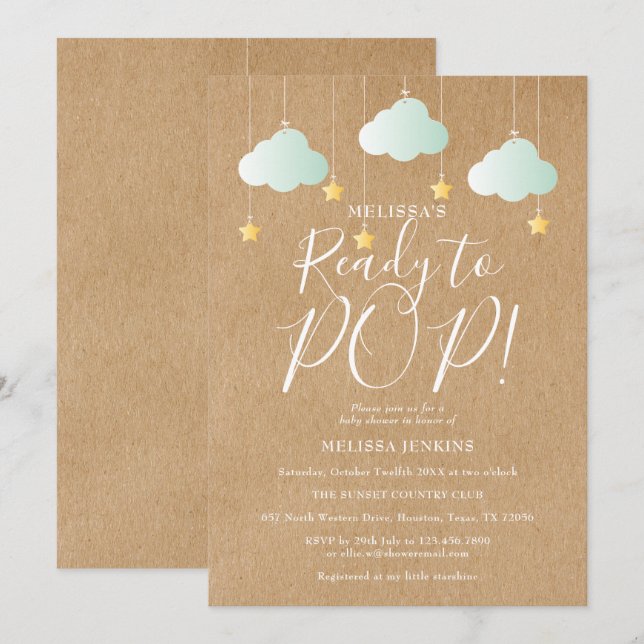 Ready to Pop Twinkle Twinkle Baby Shower Rustic Invitation (Front/Back)