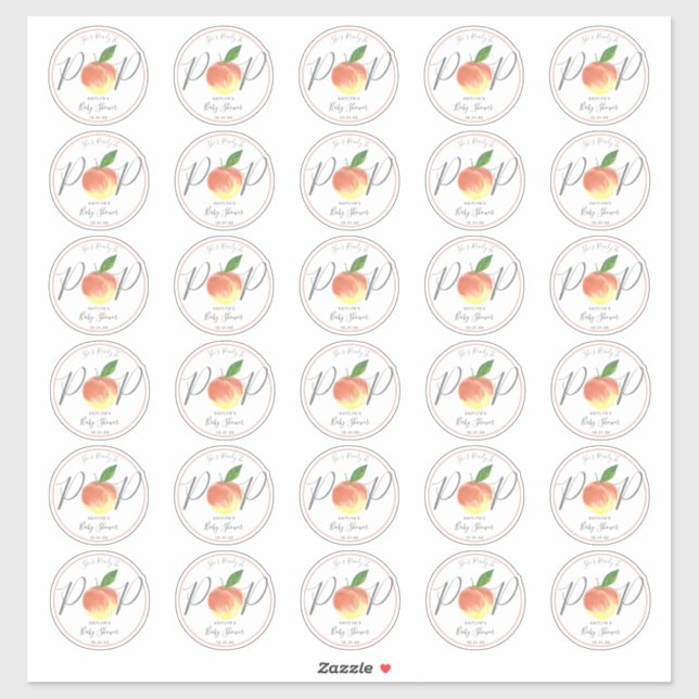 Ready To Pop Watercolor Peach Baby Shower 2" Round (Sheet)