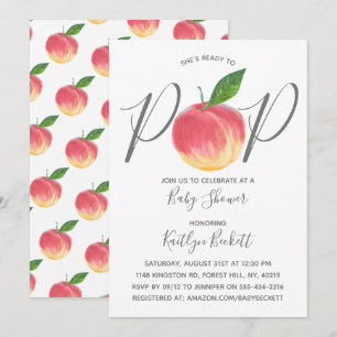 Ready To Pop Watercolor Peach Baby Shower Invitation