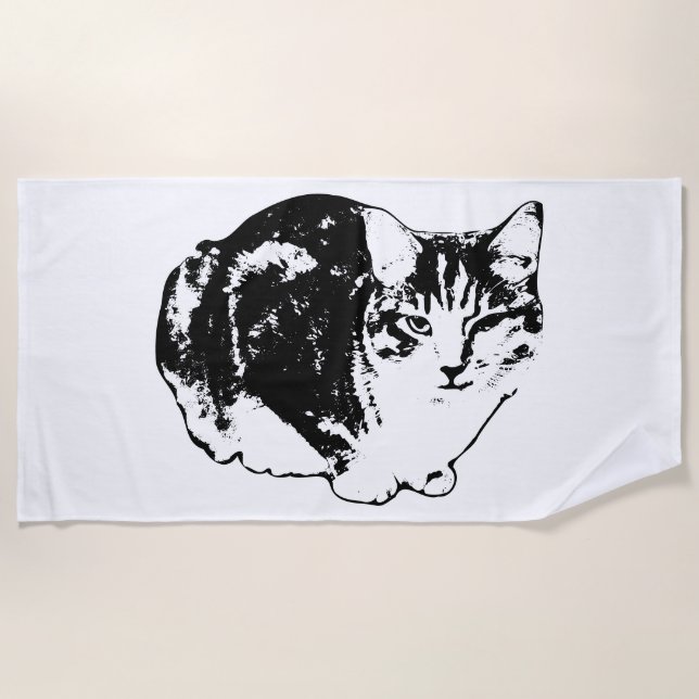 Ready to Pounce Cat Ink Beach Towel (Front)