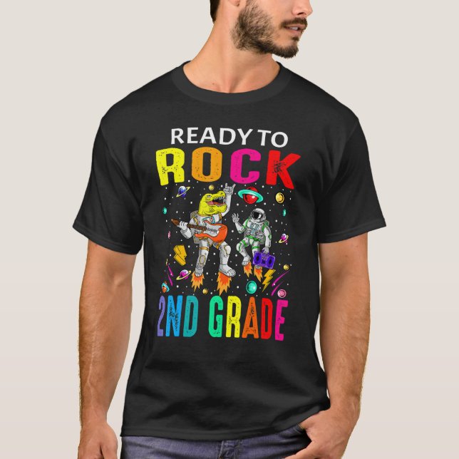 Ready To Rock 2nd Grade Astronaut Dinosaur Back To T-Shirt (Front)