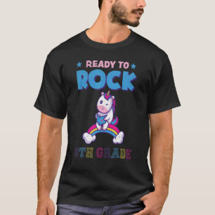 Ready To Rock 8th Grade Rainbow Unicorn Girls Back T-Shirt