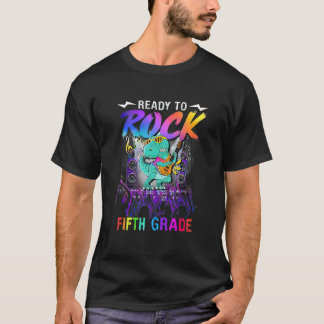 Ready To Rock Fifth Grade Dinosaur Guitar Back To  T-Shirt