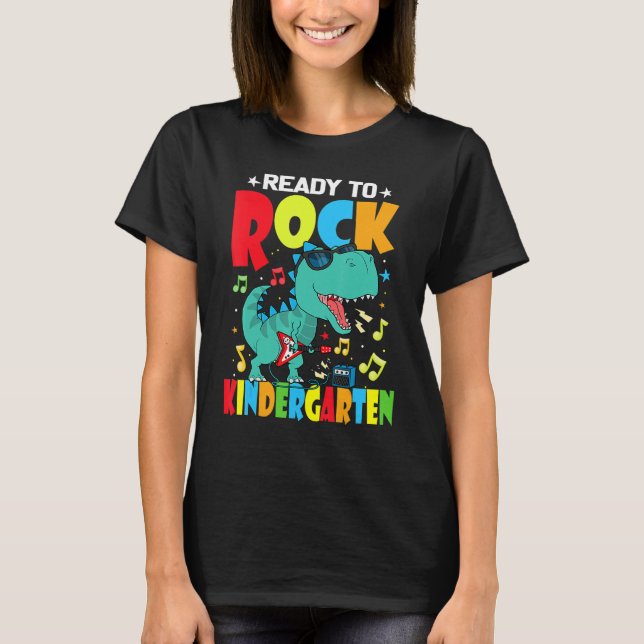 Ready To Rock Kindergarten Dinosaur Back To School T-Shirt (Front)