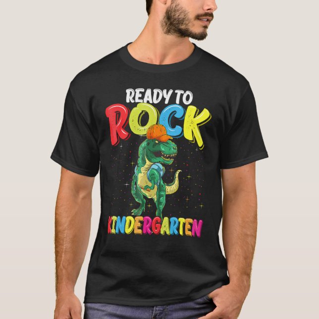 Ready To Rock Kindergarten Dinosaur Back To School T-Shirt (Front)