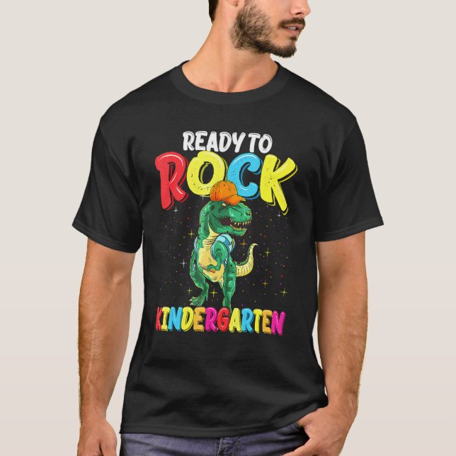 Ready To Rock Kindergarten Dinosaur Back To School T-Shirt (Front)