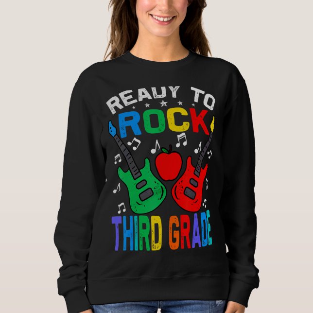 Ready To Rock Third Grade Back To School Guitar Sweatshirt (Front)