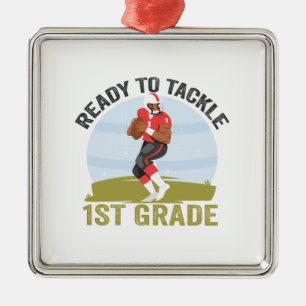 Ready To Tackle 1st Grade Football Fantasy Rugby  Metal Ornament