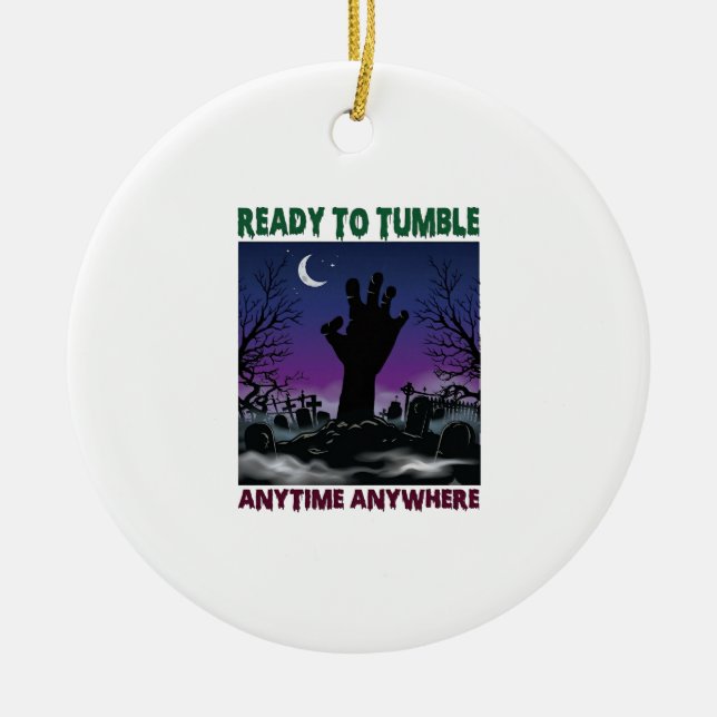 Ready Tumble Zombie Hand Halloween Graveyard Moon_ Ceramic Ornament (Front)