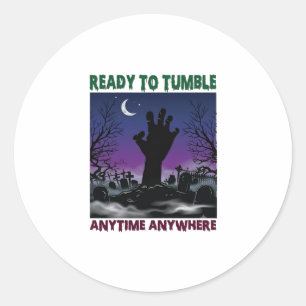 Ready Tumble Zombie Hand Halloween Graveyard Moon_ Classic Round Sticker