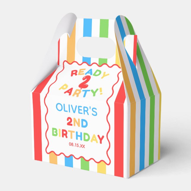 Ready Two Party 2nd Birthday Fun Colourful Favor Box (Front Side)