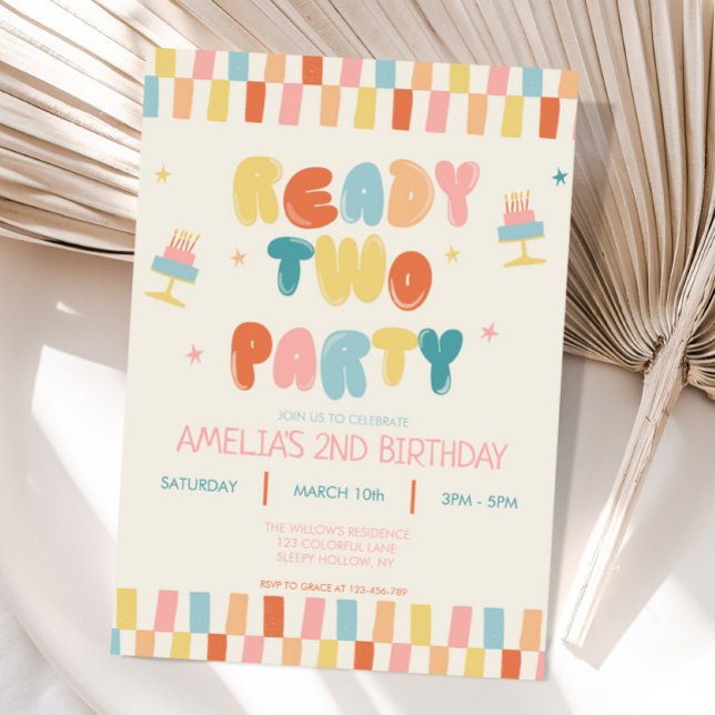 Ready Two Party 2nd Birthday Invitation Colorful (Créateur téléchargé)