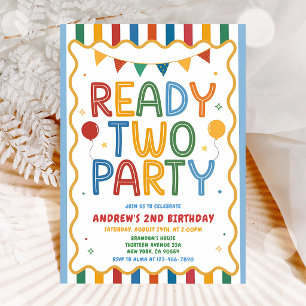 Ready Two Party Colourful 2nd Birthday Invitation