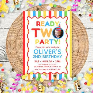 Ready Two Party Colourful 2nd Birthday Photo Invitation