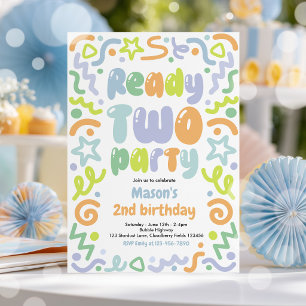 Ready Two Party Confetti Balloon 2nd Birthday  Invitation