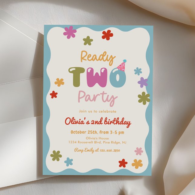 Ready Two Party Daisy Colourful 2nd Birthday Invitation (Creator Uploaded)