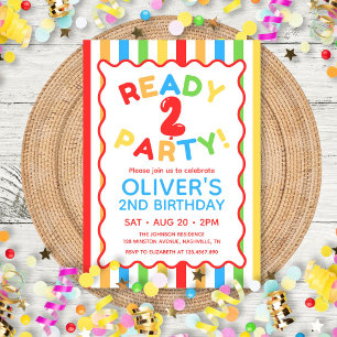 Ready Two Party Fun Colourful Striped 2nd Birthday Invitation