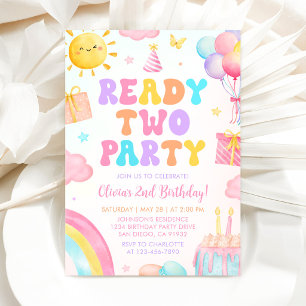 Ready Two Party Rainbow Birthday Invitation