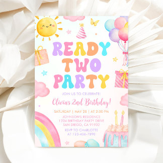 Ready Two Party Rainbow Birthday Invitation