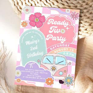 Ready Two Party Rainbow Daisy 2nd Birthday Invitation