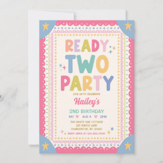 Ready Two Party Whimsical Girl 2nd Birthday Party Invitation
