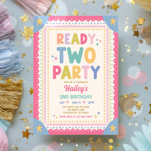 Ready Two Party Whimsical Girl 2nd Birthday Party Invitation