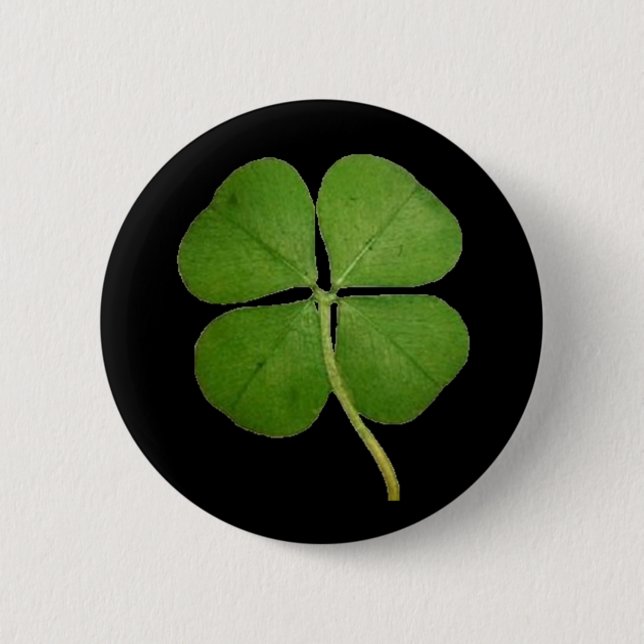 Real 4 Leaf Clover Shamrock Black 2 Inch Round Button (Front)