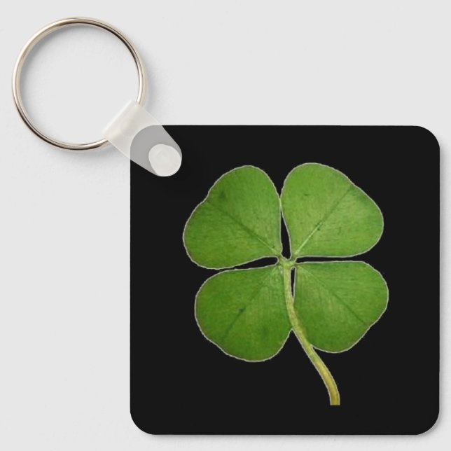Real 4 Leaf Clover Shamrock Black Keychain (Front)
