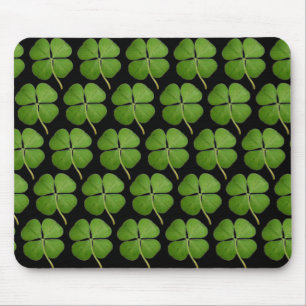 Real 4 Leaf Clover Shamrocks Black Mouse Pad